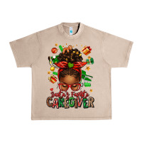 Santas Favorite Caregiver Afro Messy Bun Urban Heavy Tee | Teevron
