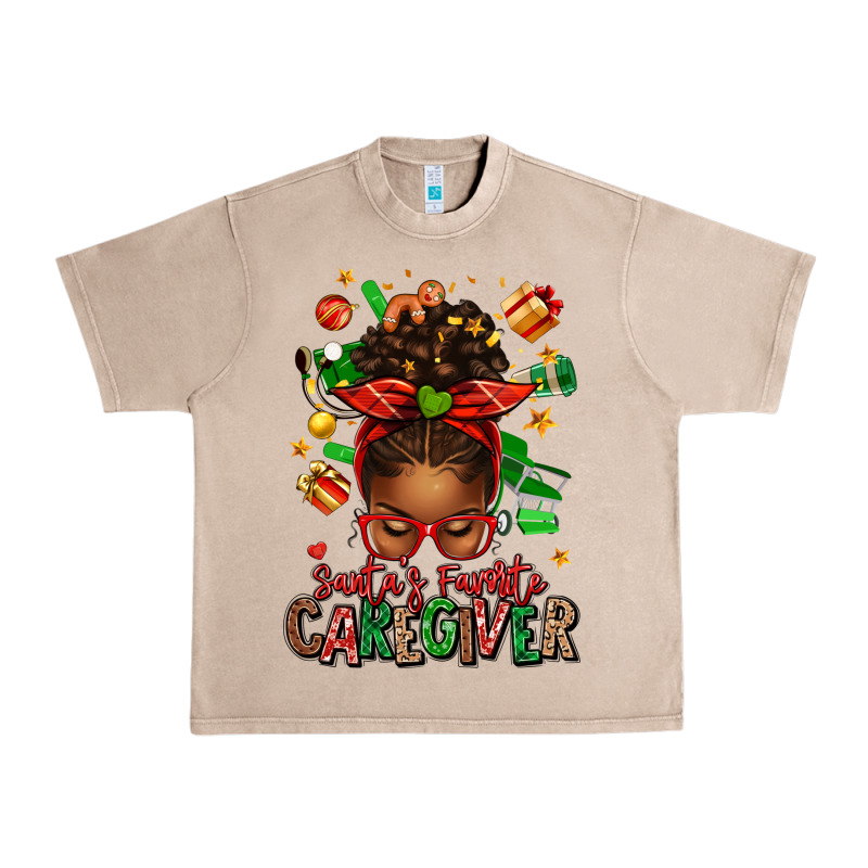 Santas Favorite Caregiver Afro Messy Bun Urban Heavy Tee by texasbilliewilder | Teevron