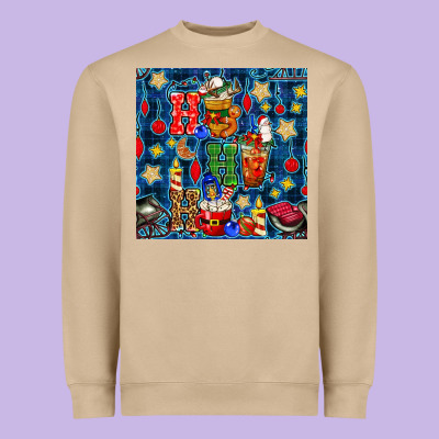 Christmas Ho Ho Ho With Coffee Cups And Ornaments With Plaid Seamless  Heavyweight Sweatshirt Designed By Bundleandbundleshop