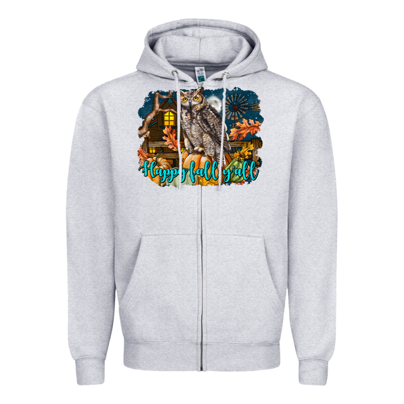 Happy Fall Y'all Owl Zipper Hoodie by LillyAllenDesigns | Teevron