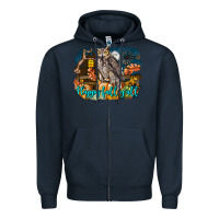 Navy Happy Fall Y'all Owl Zipper Hoodie - LillyAllenDesigns