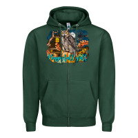 Sports Green Happy Fall Y'all Owl Zipper Hoodie - LillyAllenDesigns