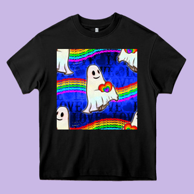 Pride Lgbtq Ghosts And Heart With Rainbow Seamless Heavy Core Tee Designed By Bundleandbundleshop
