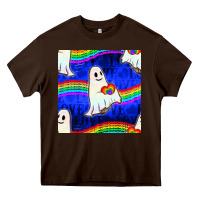 Chocolate Brown Pride lgbtq ghosts and heart with rainbow seamless Heavy Core Tee - BundleAndBundleShop
