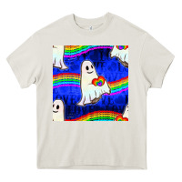 Cream Pride lgbtq ghosts and heart with rainbow seamless Heavy Core Tee - BundleAndBundleShop