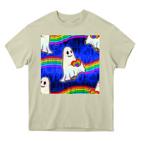 Mossy Pride lgbtq ghosts and heart with rainbow seamless Heavy Core Tee - BundleAndBundleShop
