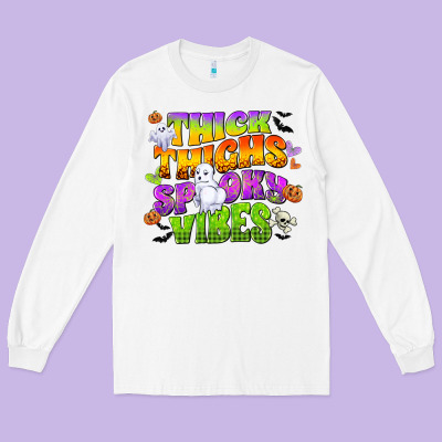 Thick Thighs And Spooky Vibes Long Sleeve Tee Designed By Cowgirlartshop