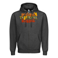 Charcoal Heather Fall Grateful Thankful Blessed Zipper Hoodie - LillyAllenDesigns