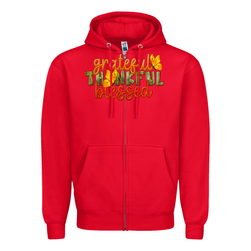 Fall Grateful Thankful Blessed Zipper Hoodie by LillyAllenDesigns | Teevron