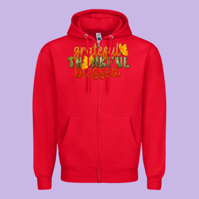 Fall Grateful Thankful Blessed Zipper Hoodie Designed By Lillyallendesigns