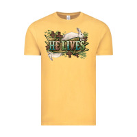 Vintage Mustard He lives Easter Vintage Tee - NancyCooperArtShop