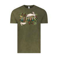 Vintage Olive He lives Easter Vintage Tee - NancyCooperArtShop
