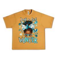 Just A Girl Who Loves Winter Afro Messy Bun Urban Heavy Tee | Teevron