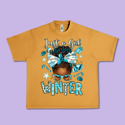 Just A Girl Who Loves Winter Afro Messy Bun Urban Heavy Tee Designed By Texasbilliewilder