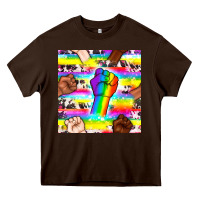 Chocolate Brown Pride lgbtq hands with cowhide seamless pattern Heavy Core Tee - BundleAndBundleShop