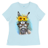 Baby Blue Sunflower Glasses Donkey Ladies Tee - RanaPortraitStore