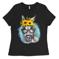Black Sunflower Glasses Donkey Ladies Tee - RanaPortraitStore