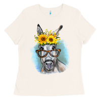 Bone Sunflower Glasses Donkey Ladies Tee - RanaPortraitStore