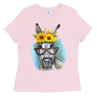 Bubblegum Pink Sunflower Glasses Donkey Ladies Tee - RanaPortraitStore