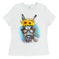 White Sunflower Glasses Donkey Ladies Tee - RanaPortraitStore