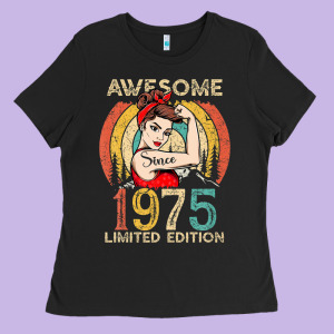 Vintage 1975 Birthday Gift For Women - 47 Year Old Birthday Ladies Tee Designed By Lanvoart