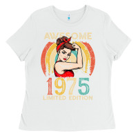 White Vintage 1975 Birthday Gift For Women - 47 Year Old Birthday Ladies Tee - lanVoArt