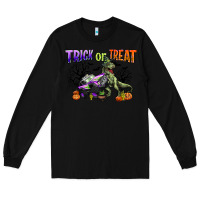 Black trick or treat with monster truck and t rex Long Sleeve Tee - CowGirlArtShop