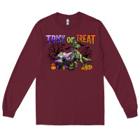 Burgundy trick or treat with monster truck and t rex Long Sleeve Tee - CowGirlArtShop