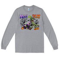 Heather Grey trick or treat with monster truck and t rex Long Sleeve Tee - CowGirlArtShop