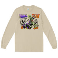 Mushroom trick or treat with monster truck and t rex Long Sleeve Tee - CowGirlArtShop