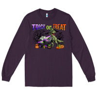 Plum trick or treat with monster truck and t rex Long Sleeve Tee - CowGirlArtShop