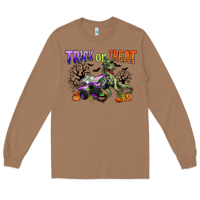 Trick Or Treat With Monster Truck And T Rex Long Sleeve Tee by CowGirlArtShop | Teevron