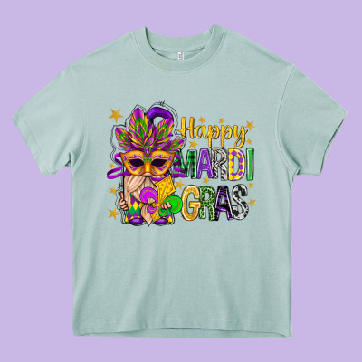 Happy Mardi Gras With Gnome Heavy Core Tee Designed By Bundleandbundleshop