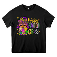 Black Happy Mardi Gras With Gnome Heavy Core Tee - BundleAndBundleShop