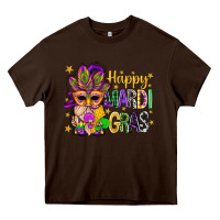 Chocolate Brown Happy Mardi Gras With Gnome Heavy Core Tee - BundleAndBundleShop