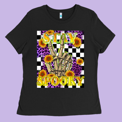 Stay Skeleton Hand Spooky Ladies Tee Designed By Lillyallendesigns