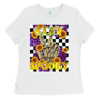 White stay skeleton hand spooky Ladies Tee - LillyAllenDesigns