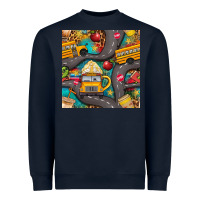 Navy school bus coffee and star with leopard seamless pattern bbs Heavyweight Sweatshirt - BundleAndBundleShop