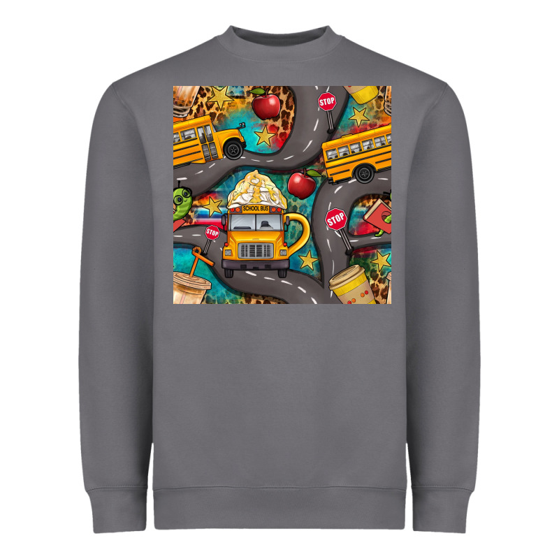 School Bus Coffee And Star With Leopard Seamless Pattern Bbs Heavyweight Sweatshirt by BundleAndBundleShop | Teevron