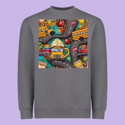 School Bus Coffee And Star With Leopard Seamless Pattern Bbs Heavyweight Sweatshirt Designed By Bundleandbundleshop