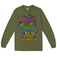 Army Green witches monsters goblins and screams its almost halloween Long Sleeve Tee - CowGirlArtShop