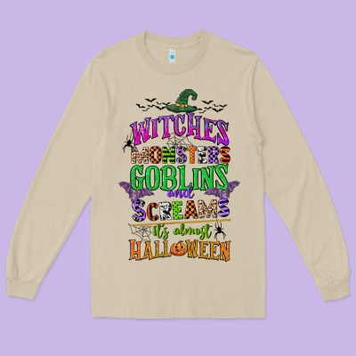 Witches Monsters Goblins And Screams Its Almost Halloween Long Sleeve Tee Designed By Cowgirlartshop
