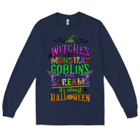 Navy witches monsters goblins and screams its almost halloween Long Sleeve Tee - CowGirlArtShop