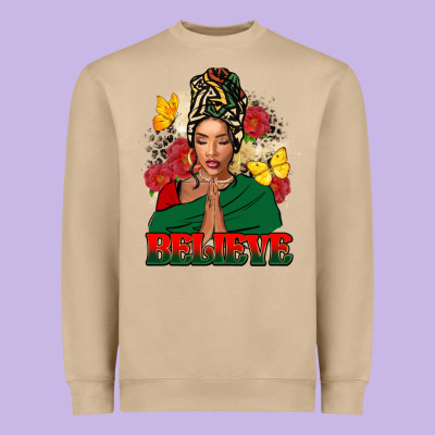 Believe Black Woman Heavyweight Sweatshirt Designed By Fadigitalartstudio