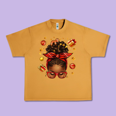 Christmas Afro Messy Bun Urban Heavy Tee Designed By Texasbilliewilder