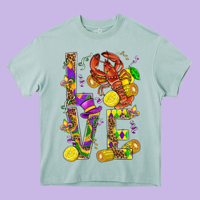 Love Crawfish Mardi Gras Heavy Core Tee Designed By Bundleandbundleshop