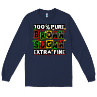 Navy 100 pure brown sugar extra fine Long Sleeve Tee - CowGirlArtShop