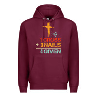 Burgundy Vintage 1 Cross 3 Nails Forgiven Christian Easter Gift Premium Hoodie - lanVoArt