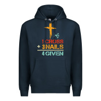 Navy Vintage 1 Cross 3 Nails Forgiven Christian Easter Gift Premium Hoodie - lanVoArt