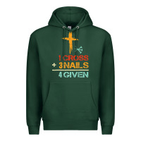 Sports Green Vintage 1 Cross 3 Nails Forgiven Christian Easter Gift Premium Hoodie - lanVoArt